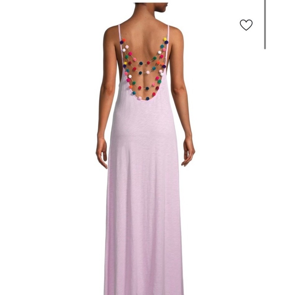 PITUSA Pom Pom-Back Maxi Dress Coverup Size S/M OS Pink Resort Wear